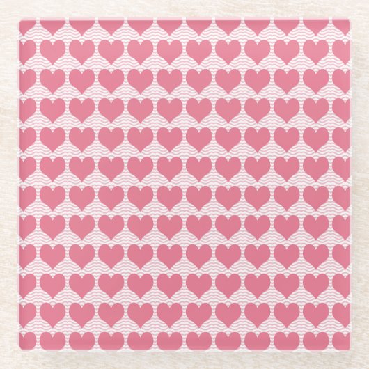 Pink Hearts Seamless Pattern Glazen Onderzetter (Voorkant)