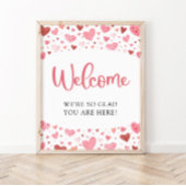 Pink Hearts Valentine Baby shower Affiche de bienv