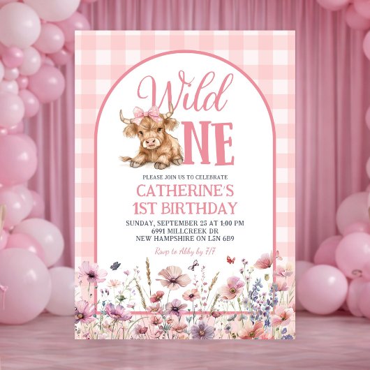 Pink Heifer Bull First Birthday Invitation Kaart