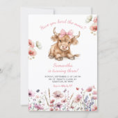 Pink Heifer Bull Floral Birthday Invitation (Devant)