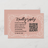 Pink Heirloom QR Code Wedding RSVP Card (Voorkant / Achterkant)