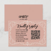 Pink Heirloom QR Code Wedding RSVP Card Kaartje (Voorkant / Achterkant)