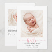 Pink Hello Baby Faire-part de naissance Carte phot (Devant / Derrière)