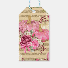 PINK HERFST AUTUMN PUMPKINS & WATERVERF FLOWERS CADEAULABEL