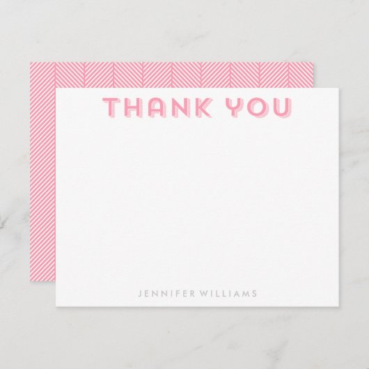 Pink Herringbone Motif Merci Cartes de notes (Devant / Derrière)