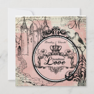 Pink Herringbone Unconditional Love Wedding Invite Kaart