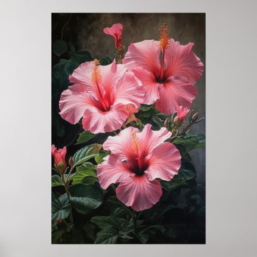 Pink Hibiscus Flower Art Imprimer Poster (Devant)