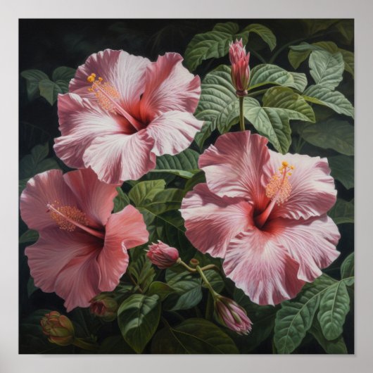 Pink Hibiscus Flower Art Imprimer Poster (Devant)