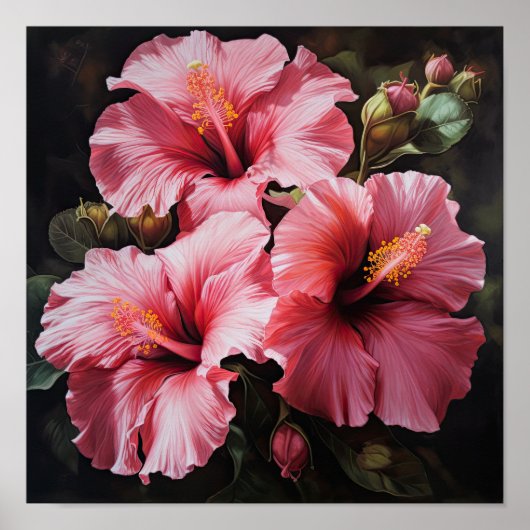 Pink Hibiscus Flower Art Imprimer Poster (Devant)