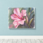 PINK HIBISCUS FLOWER WRAPPED CANVAS PAINTING (Insitu (Houten vloer))