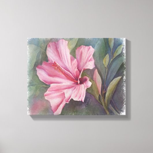 PINK HIBISCUS FLOWER WRAPPED CANVAS PAINTING (Voorkant)