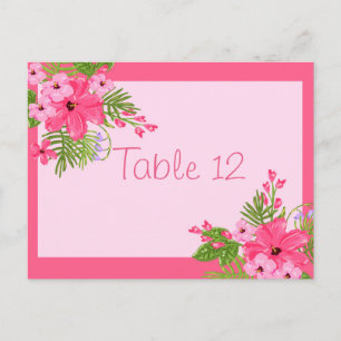 Pink Hibiscus Hawaii Mariage Numéro de table Carte
