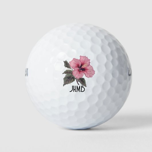 Pink Hibiscus Tropical Flower Monogram Art Golfballen (Voorkant)
