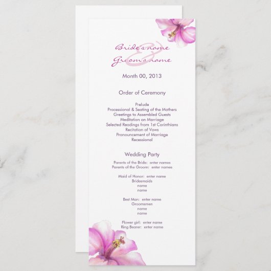 Pink Hibiscus Wedding Programs Programma (Voorkant / Achterkant)