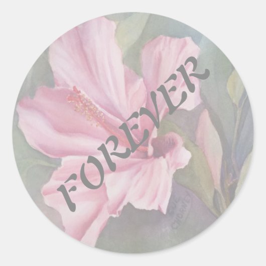 PINK HIBISCUS WEDDING STICKERS (Voorkant)