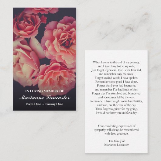 Pink Hidrangea | Gedenkteken begrafenis gebedskaar Visitekaartje (Voorkant / Achterkant)