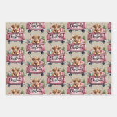 Pink Highland Cow Xmas Girly Fluffy Cow In Truck Inpakpapier Vel (Voorkant)