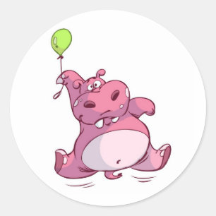 PINK HIPPO OP BALLOON RONDE STICKER