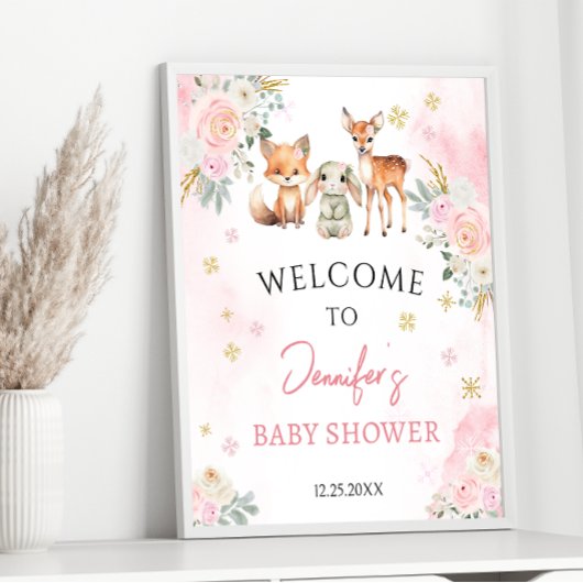Pink hiver bébé fille douche accueil poster