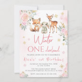 Pink hiver onderland fille invitation anniversaire (Devant)