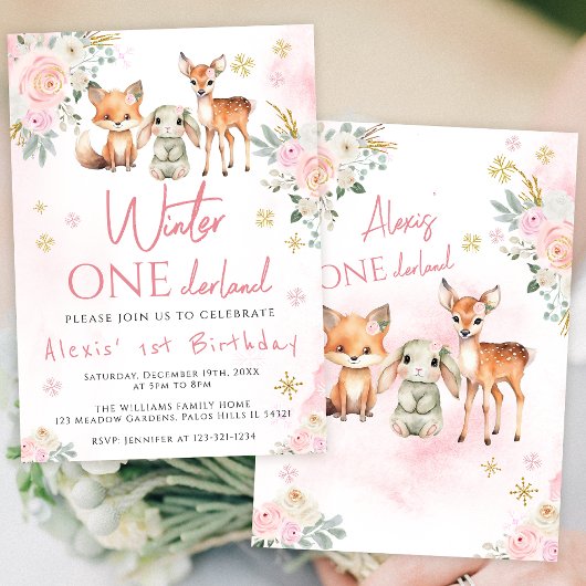 Pink hiver onderland fille invitation anniversaire