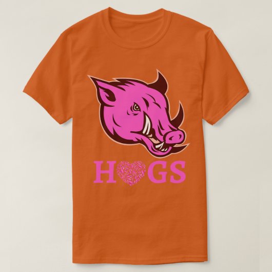 Pink Hogs Razorback Head met roze linten T-shirt (Design voorkant)