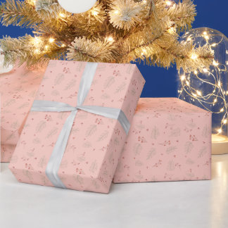 Pink Holiday Greenery Cadeaupapier