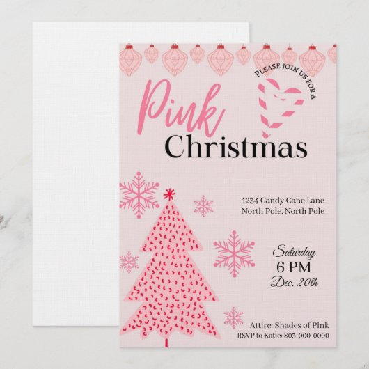 Pink Holiday Party Invitation Kaart (Voorkant / Achterkant)