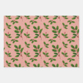 Pink Holly cadeau wrap 3 pack Inpakpapier Vel (Voorkant)