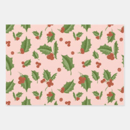 Pink Holly Gift Wrap Inpakpapier Vel