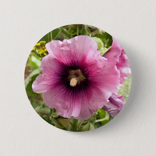 PINK HOLLYHOCK FLOWER RONDE BUTTON 5,7 CM (Voorkant)
