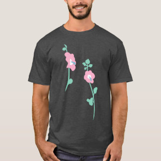 pink hollyhock garden pattern t-shirt