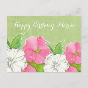 Pink Hollyhocks Waterverf Flowers Happy Birthday Briefkaart