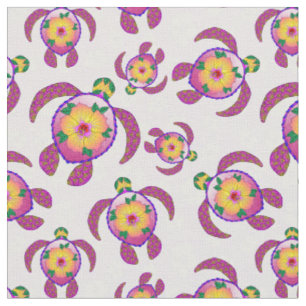 Pink Honu Turtles Hibiscus Flowers Stof