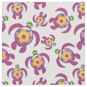 Pink Honu Turtles Hibiscus Flowers Stof