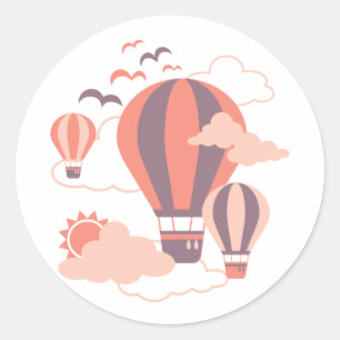 Pink Hot Air Ballon Patroon Ronde Sticker