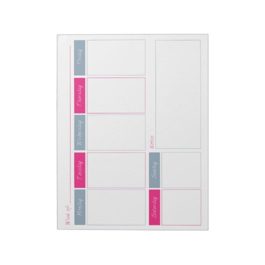 Pink Hot & Blue Weekly Planner Tear Off Bloc-notes (Tourné)