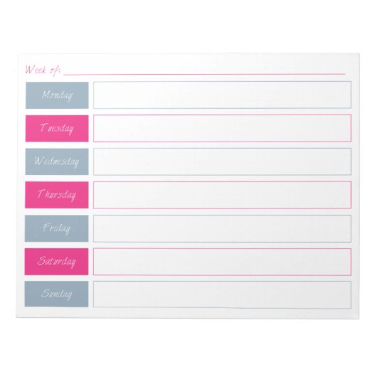 Pink Hot & Blue Weekly Planner Tear Off Bloc-notes (Devant)