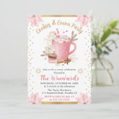 Pink Hot Cocoa and Cookies Winter Party Kaart (Staand voorkant)