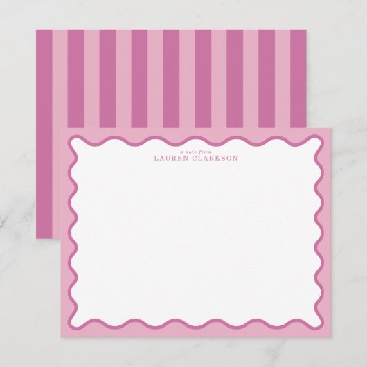 Pink & Hot Pink Wavy Border Note Card Kaart (Voorkant / Achterkant)