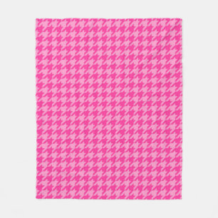 Pink Houndstooth Plaid Check Fleece Deken