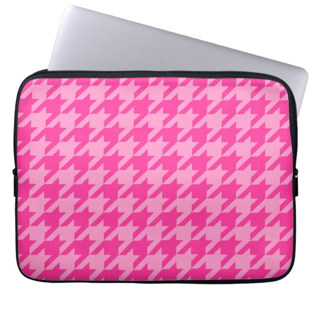 Pink Houndstooth Plaid Check Laptop Sleeve (Voorkant)
