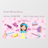 Pink Housekeeper cleaning Janitor Custom Cartoon Raamsticker (Vel)