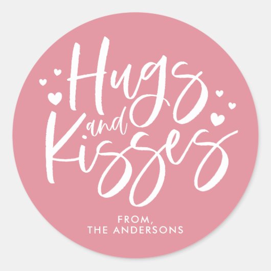 Pink Hugs and Kisses Valentijn’s Day Ronde Sticker (Voorkant)