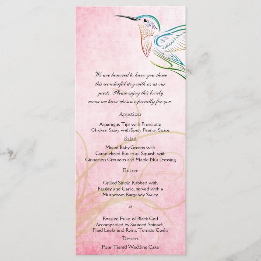 Pink Hummingbird Watercolor Menu Mariage (Devant)