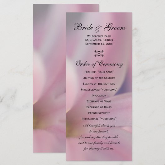 Pink Hyacinth Flowers Wedding Programme Programma (Voorkant / Achterkant)