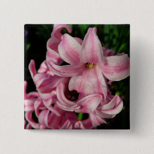 Pink Hyacinth Spring Floral Vierkante Button 5,1 Cm
