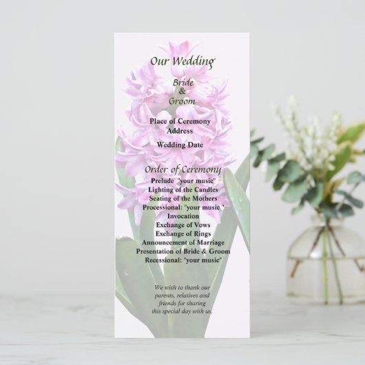 Pink Hyacinths Duo Wedding Program Programma (Staand voorkant)