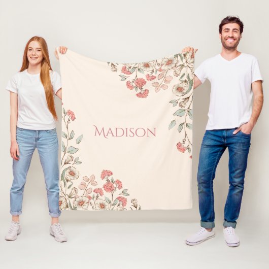 Pink Hydrangea Aangepast Elegant Chic Floral Fleece Deken (In situ)