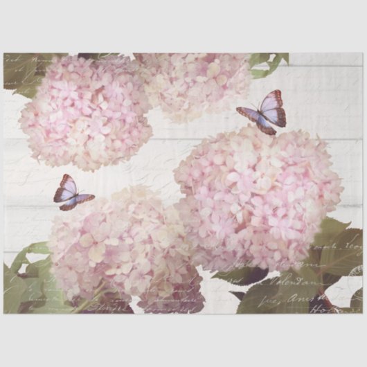 Pink Hydrangea Butterfly Flower Florence Script Ar Tissuepapier (Voorkant)